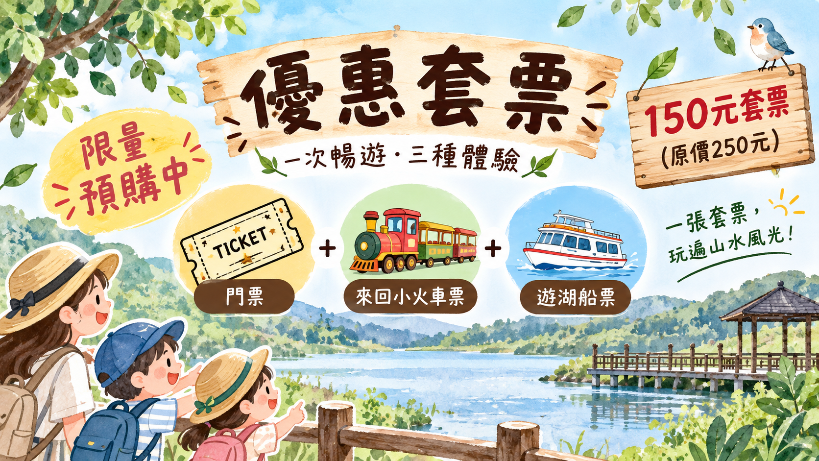 尖山埤永續生活節 150元優惠套票（門票＋小火車來回＋遊湖船票）